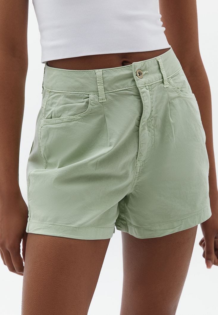 Women Green High Rise Cotton Shorts