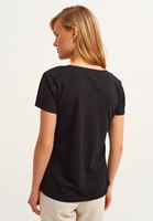 Bayan Siyah Pamuklu V-Neck Tişört