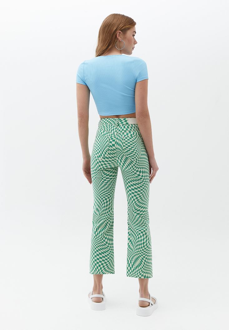 Bayan Çok Renkli Yüksek Bel Straight-Fit Pantolon