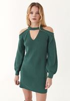 Bayan Yeşil Cut-Out Detaylı Triko Elbise