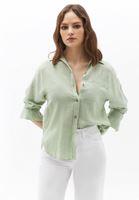Women Green Oversize Shirt with Pocket