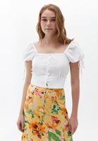 Women White Crop Blouse with Button Details