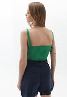 Women Green Crop Cut Knitwear Singlet