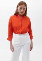 نساء البرتقالي قميص بوبلين كبير الحجم