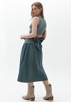 Women Green Poplin Skirt with Waist Detail