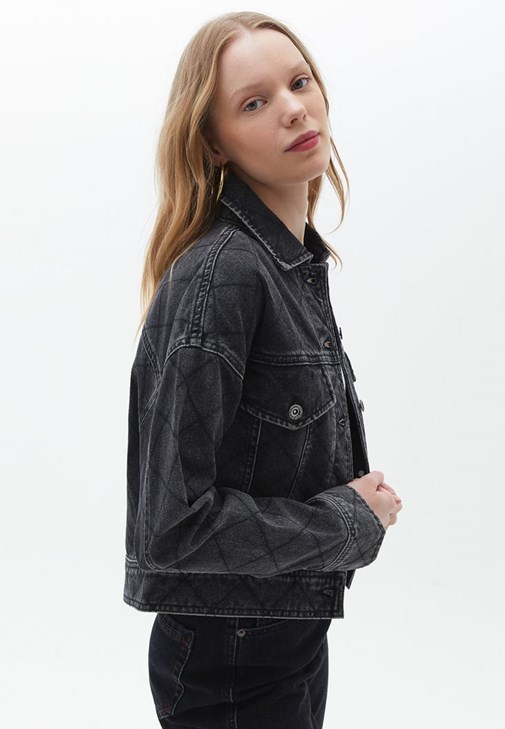 Topshop cropped black hot sale denim jacket