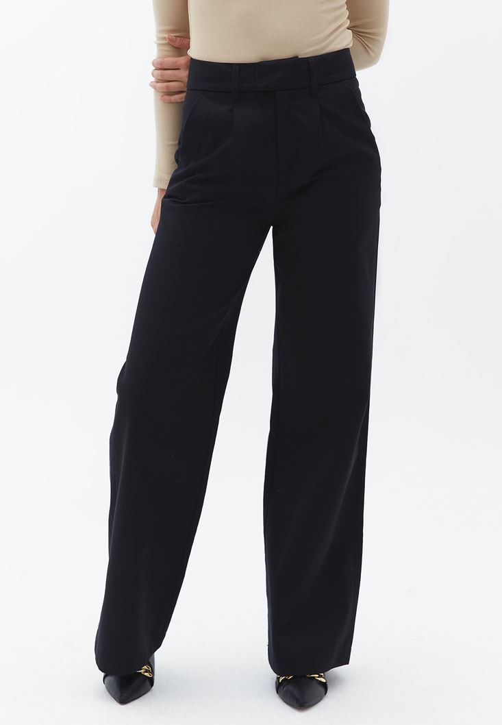 Bayan Siyah Ultra Yüksek Bel Wide-Leg Pantolon ( TENCEL™ )
