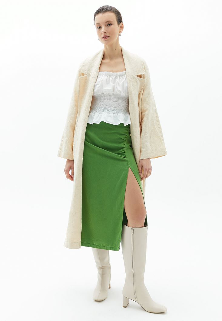 Women Green Slit Detailed Drape Skirt