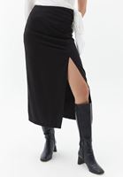 Women Black Slit Detailed Drape Skirt