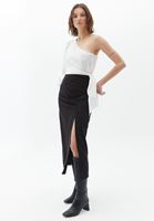 Women Black Slit Detailed Drape Skirt