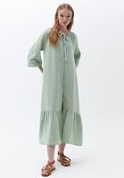 Bayan Yeşil Düğmeli Uzun Kimono  ( TENCEL™ )