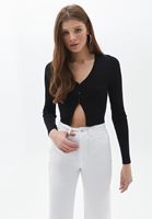 Women Black Crop Cut Knitwear Cardigan