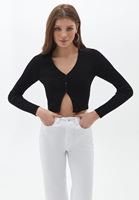 Women Black Crop Cut Knitwear Cardigan