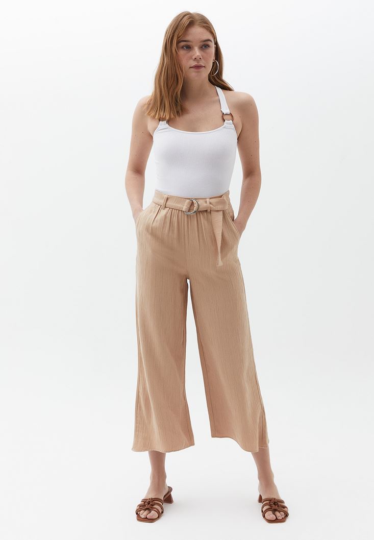 Beige High Rise Culotte Pants Online Shopping