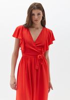 Women Red Midi Length Double Breasted Dress