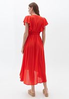 نساء أحمر فستان متوسط الطول بتصميم ملتف على الصدر