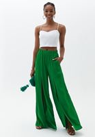 Bayan Yeşil Ultra Yüksek Bel Yırtmaçlı Pantolon