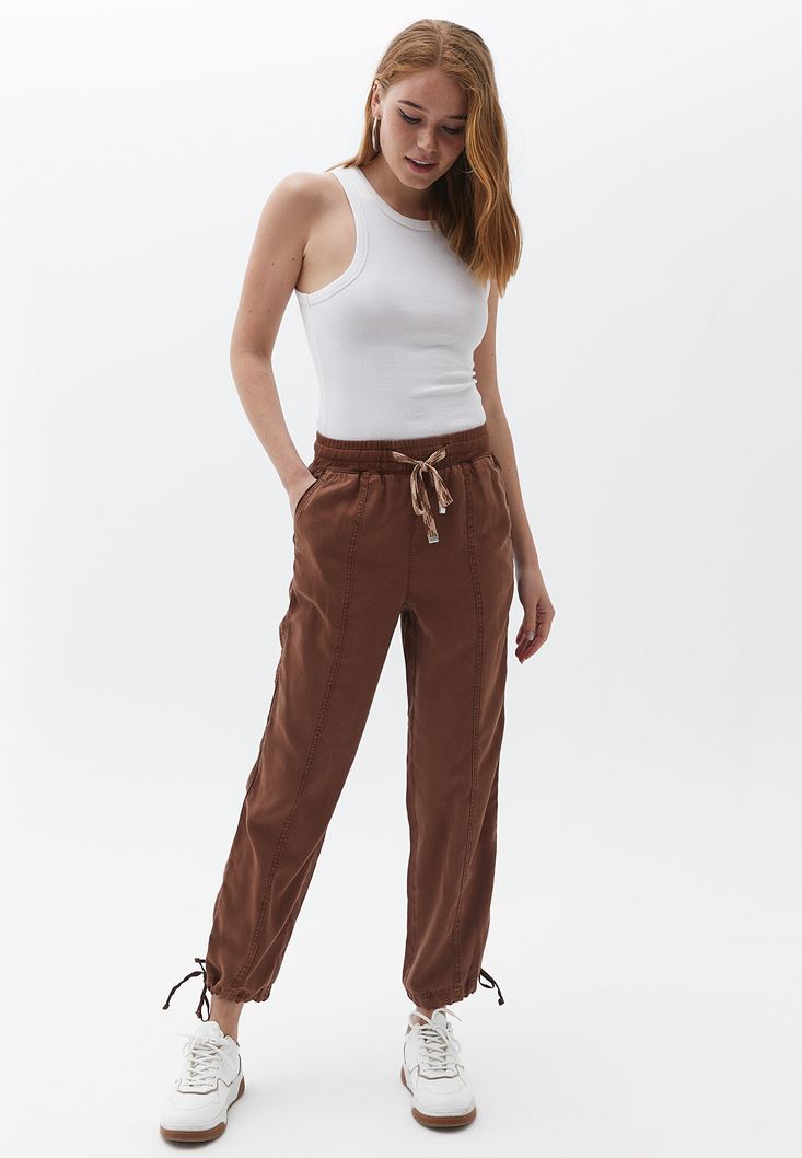 Bayan Bej Yüksek Bel Baggy-Fit Pantolon ( TENCEL™ )