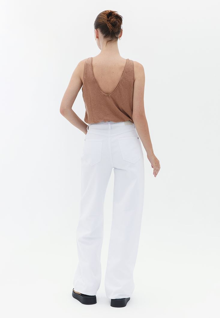 Bayan Beyaz  Yüksek Bel Straight-Fit Pantolon ( TENCEL™ )