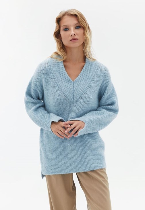 Blue Wool Blended Knitwear Sweater Online Shopping OXXOSHOP