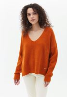 Women Brick V-Neck Knitwear Sweater