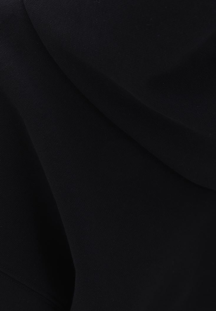 Bayan Siyah Kapüşonlu Sweat Elbise