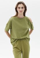 Bayan Yeşil Oversize Cut-Out Detaylı Tişört