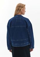 Women Blue Denim Bomber Jacket with Pocket Detail
