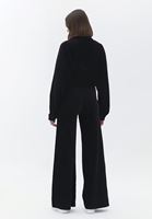 Bayan Siyah Yüksek Bel Wide-Leg Kadife Pantolon