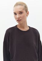 Bayan Kahverengi Yıkamalı Crop Sweatshirt ( MODAL )