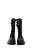 Women Black Vegan Leather Boots with Laces