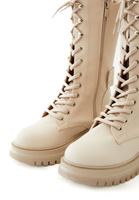 Women Beige Vegan Leather Boots with Laces