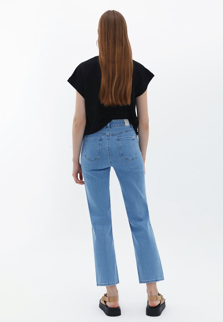 Bayan Mavi Ultra Yüksek Bel Straight-Fit Denim Pantolon