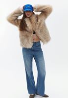 Women Beige Oversize Vegan Fur Coat