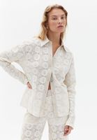 Women Beige Lace Embroidered Shirt