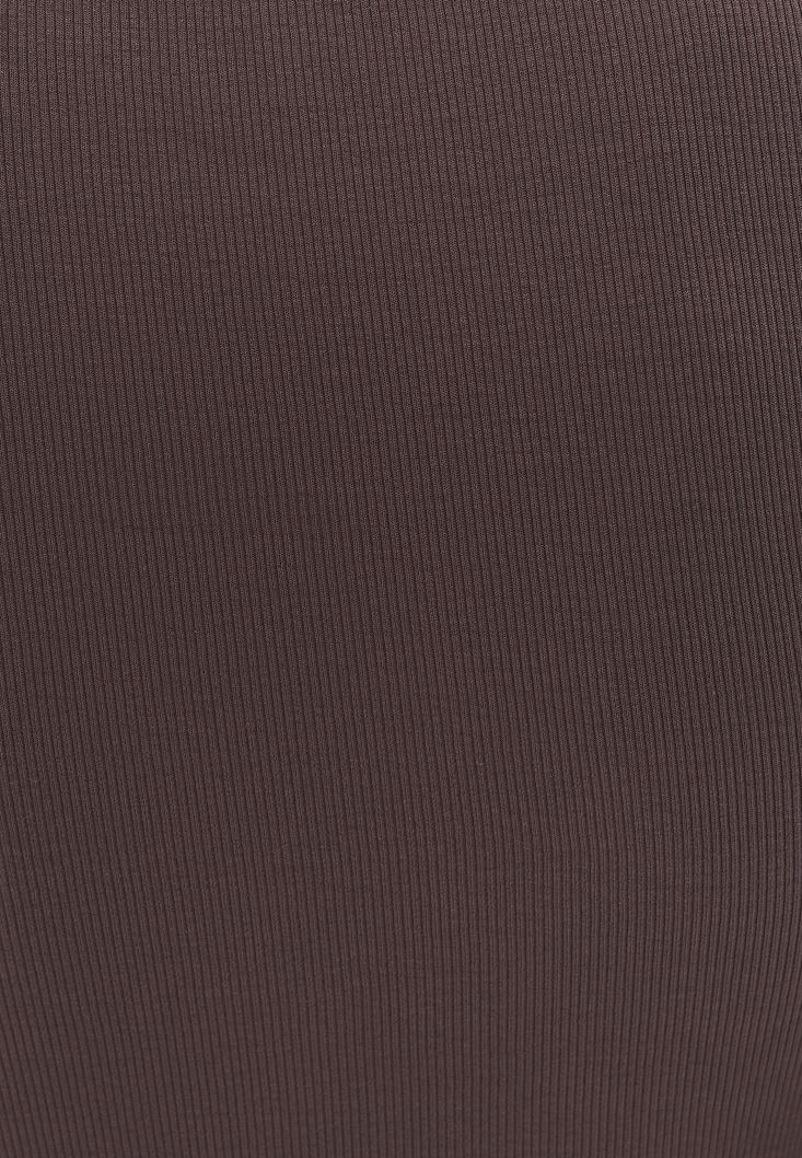 Bayan Kahverengi Yüksek Yaka Uzun Kollu Tişört