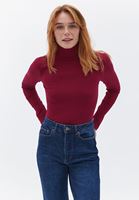 Bayan Kırmızı Balıkçı Yaka Uzun Kollu Tişört