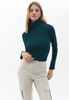 Women Green Turtleneck Knitwear Sweater