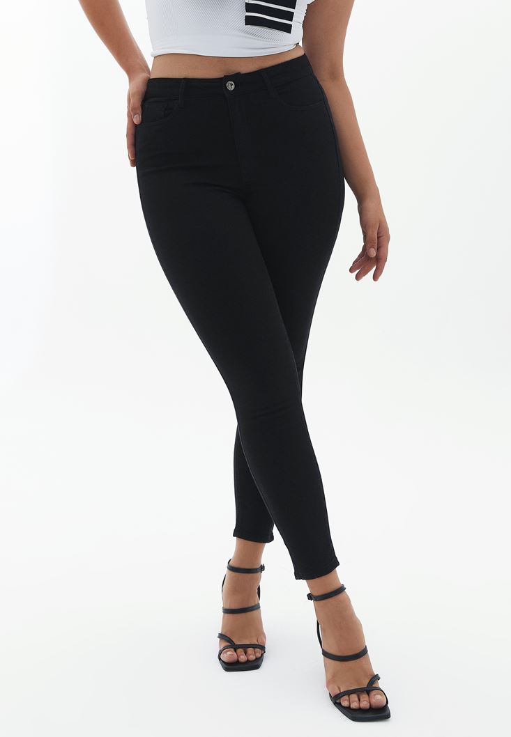 Bayan Siyah Curvy Skinny Pantolon ( TENCEL™ )