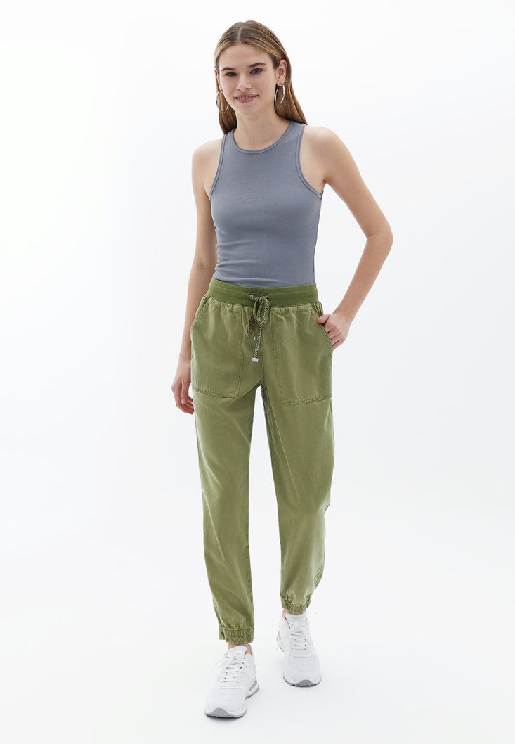 Bayan Yeşil Orta Bel Jogger Pantolon ( TENCEL™ )
