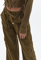 Bayan Yeşil Orta Bel Straight-Fit Pantolon 