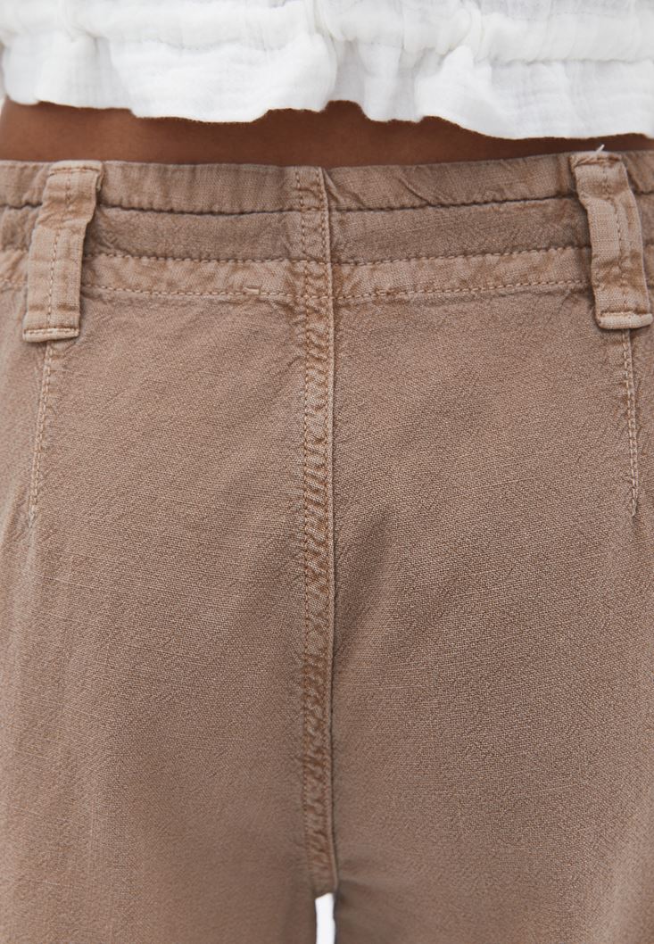 Bayan Kahverengi Orta Bel Straight-Fit Pantolon 
