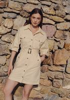 Bayan Bej Kemerli Mini Safari Elbise