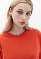 Women Red Cotton Crop Tshirt with Neckline Detail