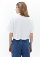 Women White Cotton Crop Tshirt with Neckline Detail