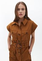 Women Brown Jumpsuit with Belt and Pocket Detail