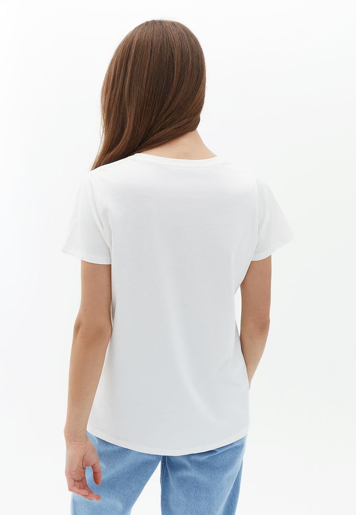 Bayan Krem Cut-Out Detaylı Oversize Tişört