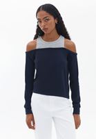 Women Navy Sweater with Shoulder Detail