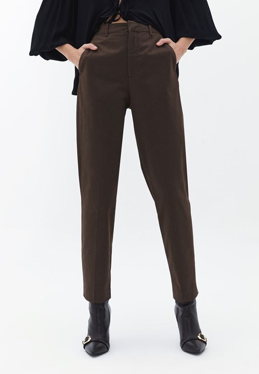 Brown High Rise Straight Fit Pants