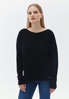 Women Black Loose Fit Boat Neck Sweater